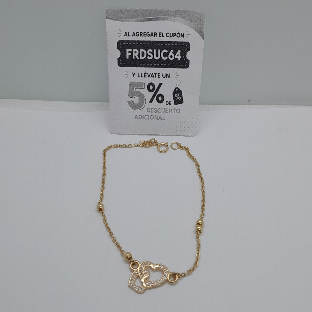 PULSERA TEJIDO ESPECIAL CORAZONES CON CIRCONIAS 14K 18 CM 2.4 GR (NUEVO)