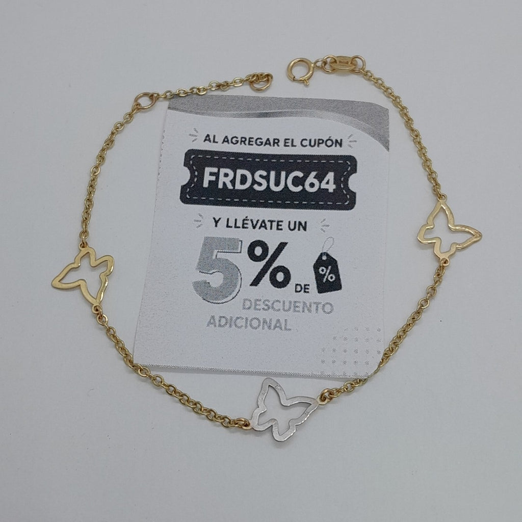 PULSERA ESPECIAL C MARIPOSAS 14K 18 CM 1.7 GR (NUEVO)