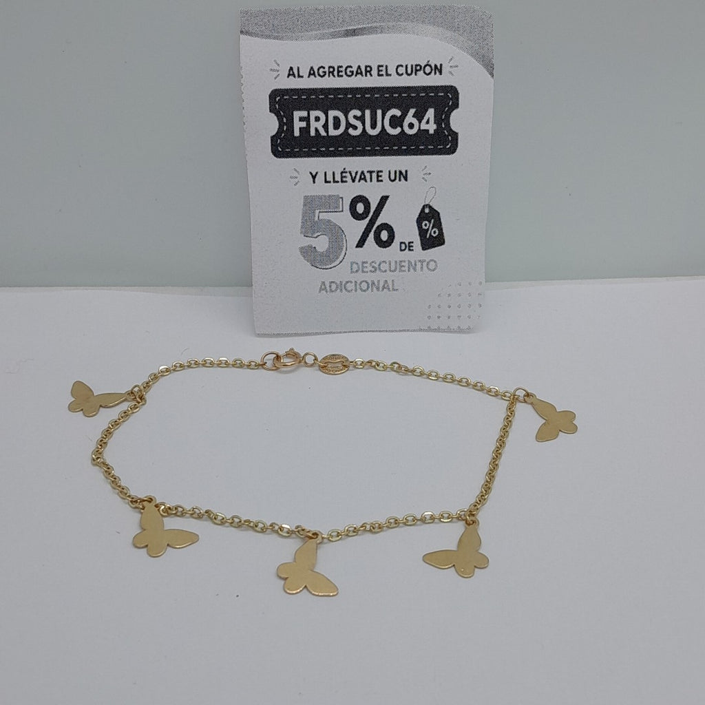PULSERA ESPECIAL CON MARIPOSAS 14K 18 CM 2 GR (NUEVO)