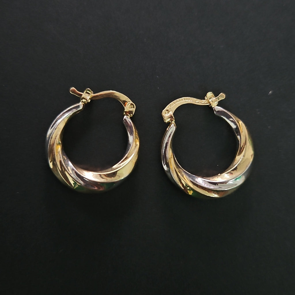 ARETES TEJIDO ARRACADA TRENZADA COMBINADA 14K 1.8 GR (NUEVO)