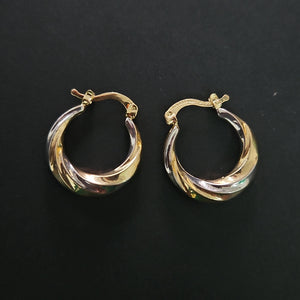 ARETES TEJIDO ARRACADA TRENZADA COMBINADA 14K 1.8 GR (NUEVO)