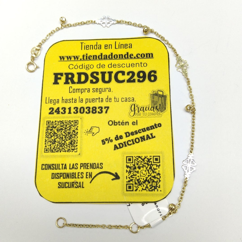 PULSERA ESPECIAL CON TREBOL 14K 18 CM 1.8 GR (NUEVO)