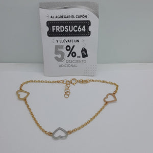 PULSERA ESPECIAL CON CORAZONES CONBINADOS 14K 18 CM 1.7 GR (NUEVO)