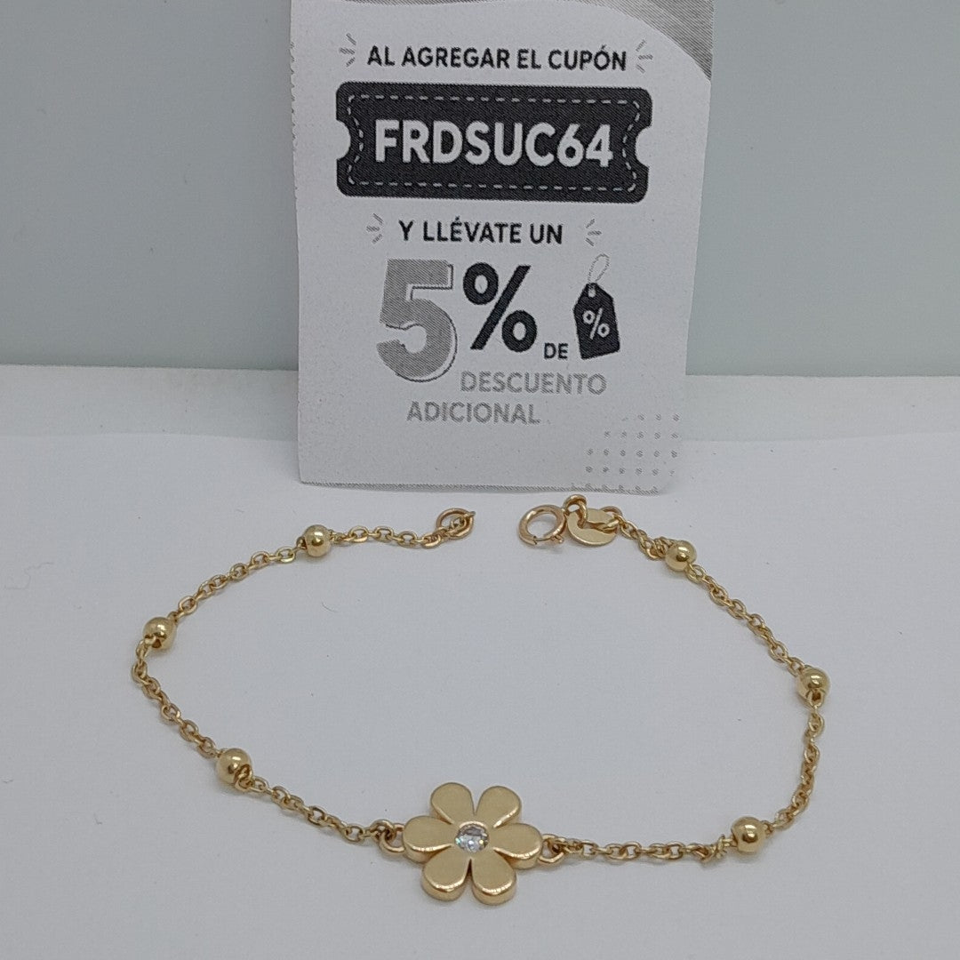 PULSERA TEJIDO ESPECIAL FLOR CON CIRCONIA 14K 18 CM 2.5 GR (NUEVO)