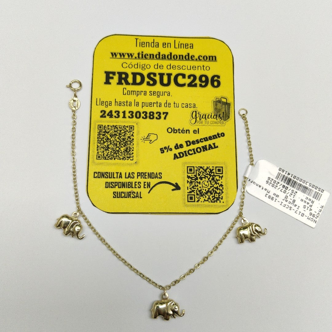 PULSERA ESPECIAL CON DIJES ELEFANTES 10K 18 CM 2.2 GR (NUEVO)