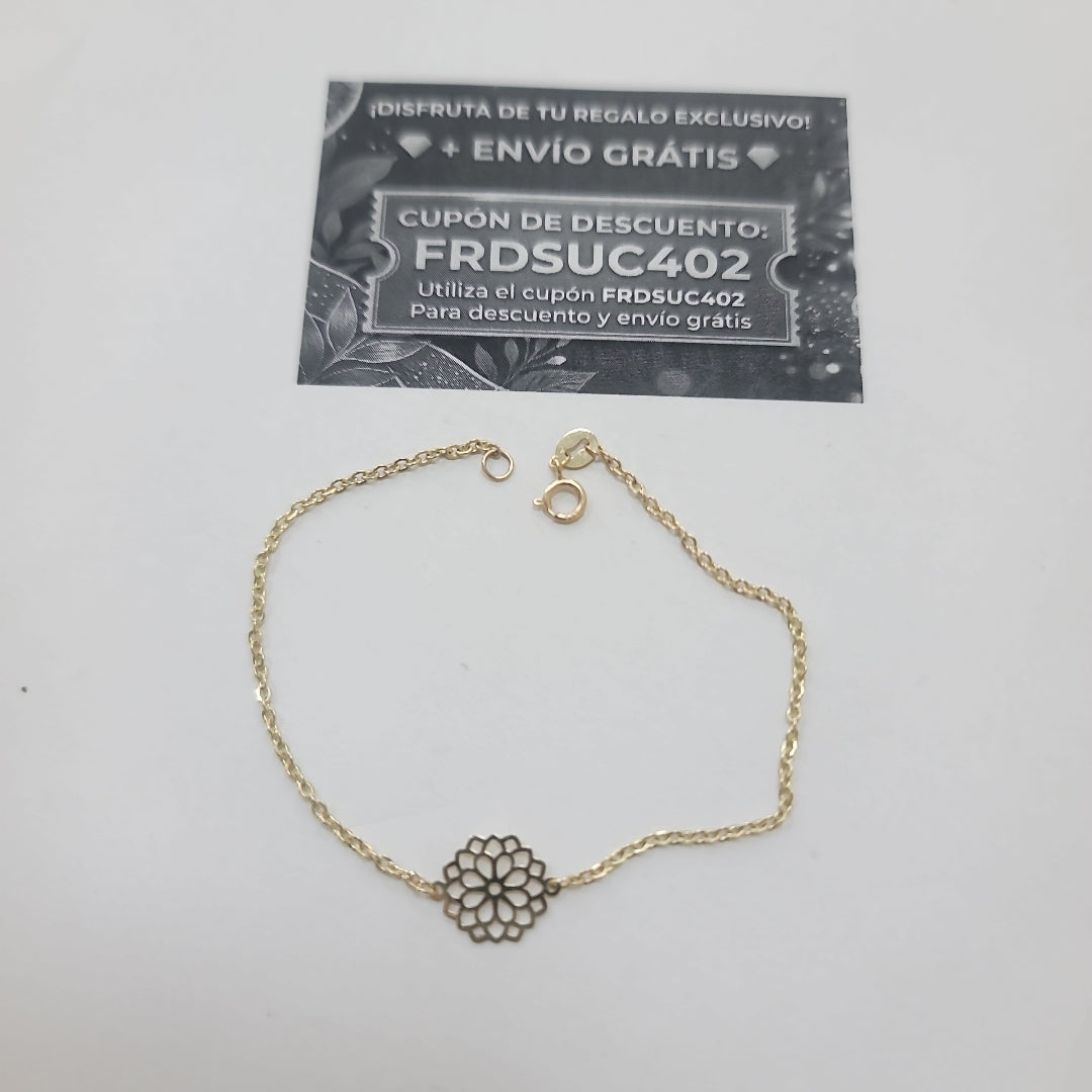 PULSERA TEJIDO ESPECIAL CON MANDALA 14K 18 CM 1.3 GR (NUEVO)