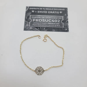 PULSERA TEJIDO ESPECIAL CON MANDALA 14K 18 CM 1.3 GR (NUEVO)