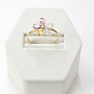 ANILLOS FLOR CON PIEDRAS DE COLOR 14K TALLA 7 1.4 GR (NUEVO)