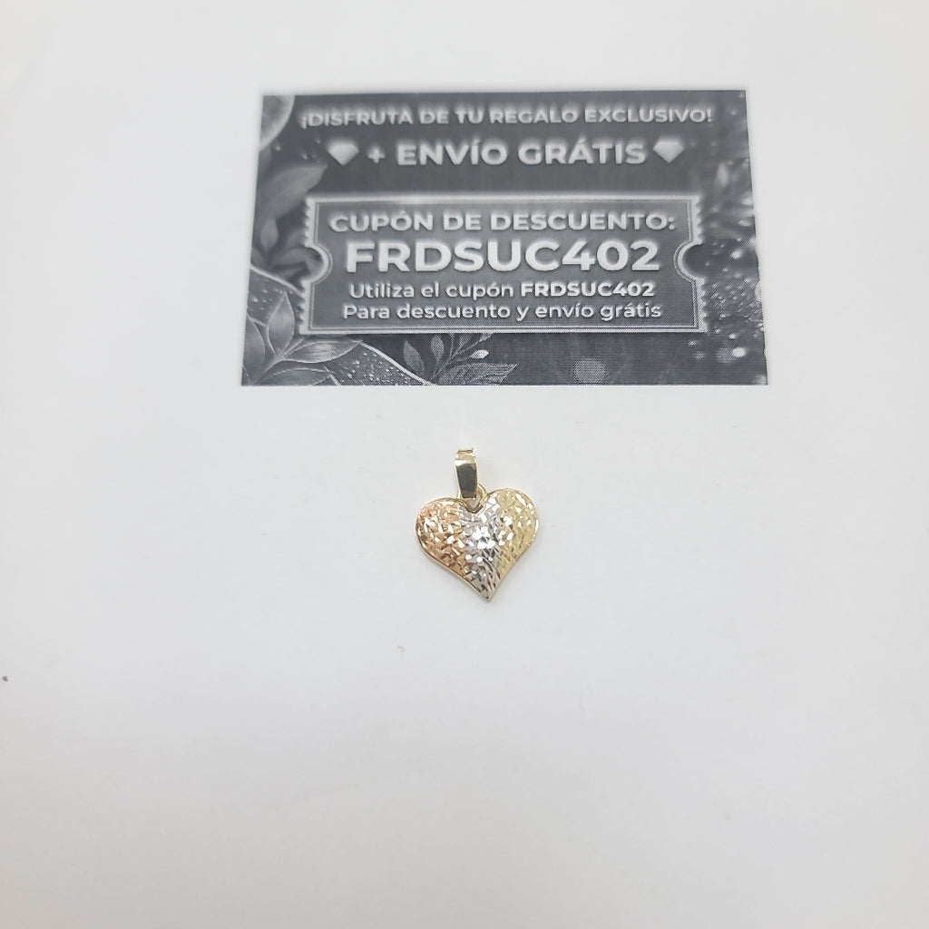 DIJE TEJIDO CORAZON LABRADO COMBINADO 14K 1.2 GR (NUEVO)
