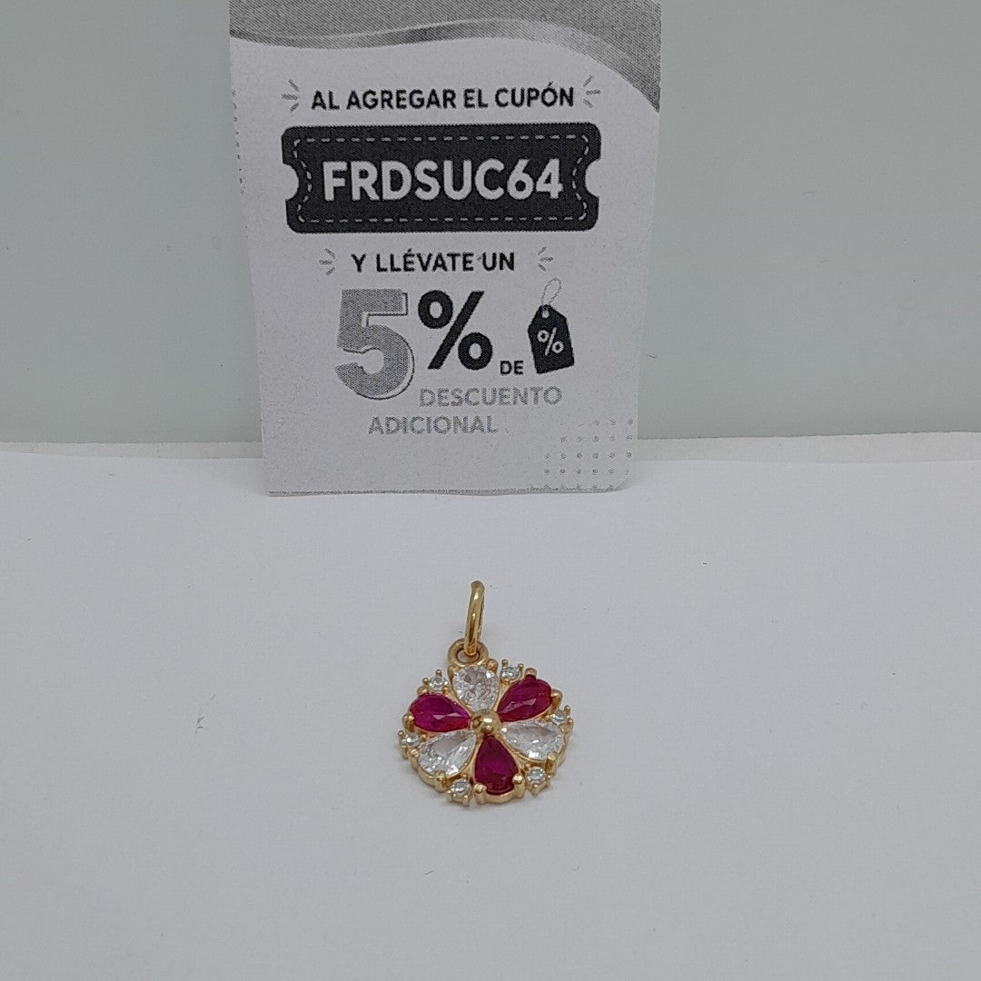 DIJE FLOR CIRCONIAS Y PIEDRAS DE COLOR 14K 2.8 GR (NUEVO)