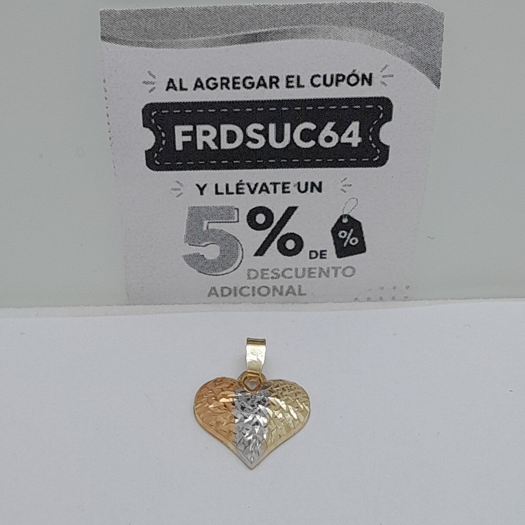 DIJE TEJIDO CORAZON LABRADO COMBINADO 14K 1.2 GR (NUEVO)