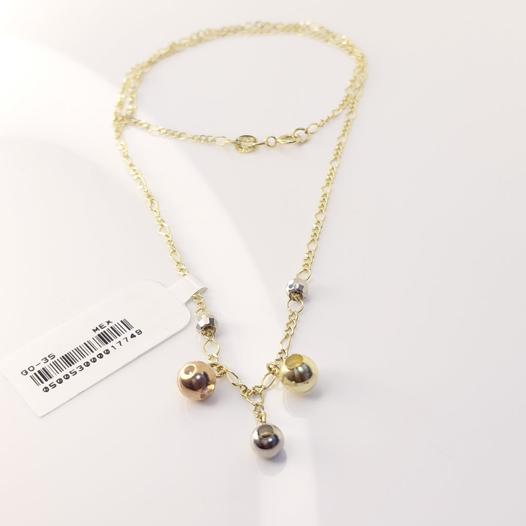 CADENA GARGANTILLA 3X1 CON ESFERAS COMBINADAS 14K 45 CM 3.1 GR (NUEVO)