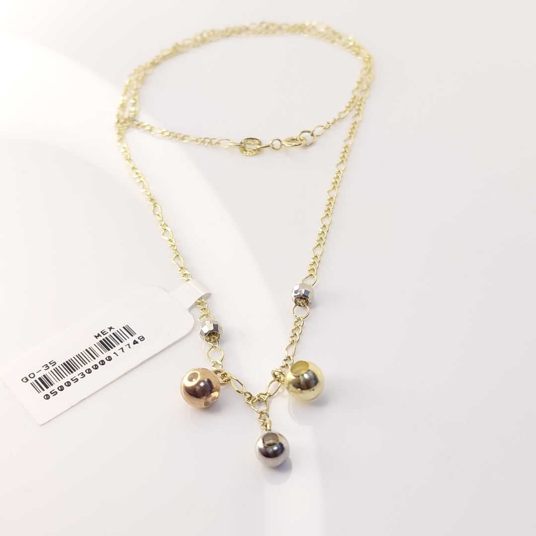 CADENA GARGANTILLA 3X1 CON ESFERAS COMBINADAS 14K 45 CM 3.1 GR (NUEVO)