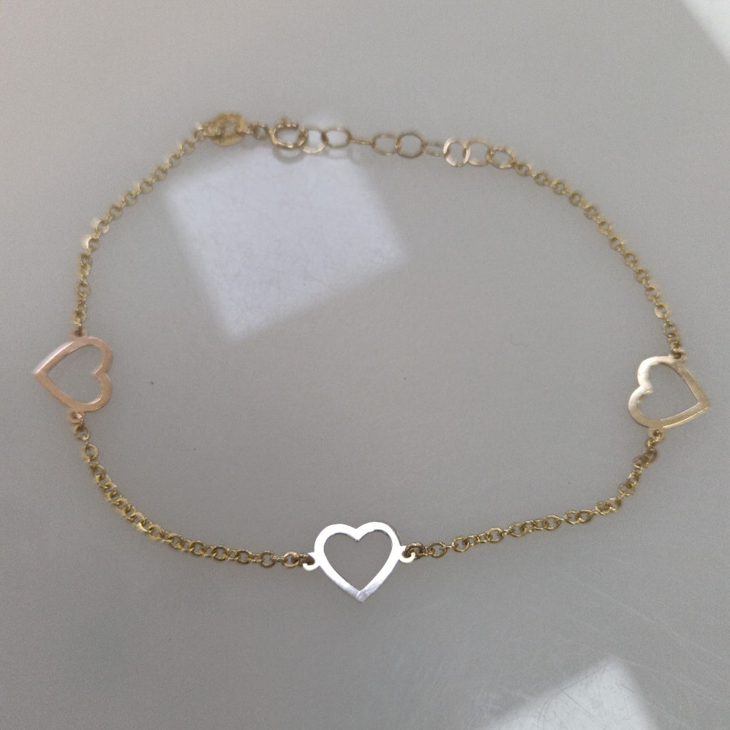 PULSERA ESPECIAL CON CORAZONES CONBINADOS 14K 18 CM 1.6 GR (NUEVO)