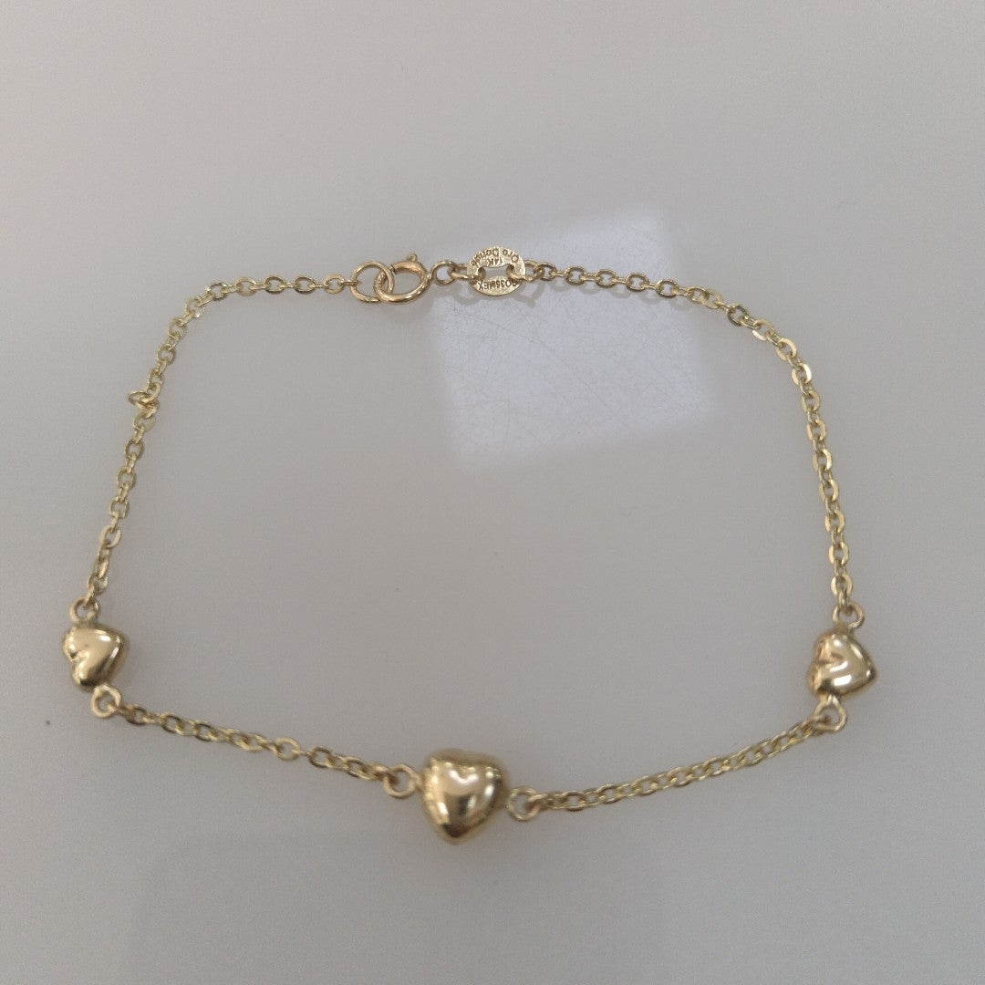 PULSERA TEJIDO ESPECIAL CON CORAZONES 14K 18 CM 1.7 GR (NUEVO)