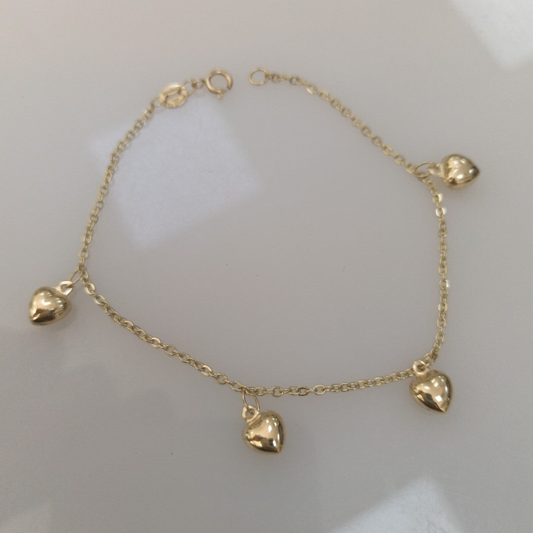 PULSERA ESP CON FIG CORAZONES 14K 18 CM 1.8 GR (NUEVO)