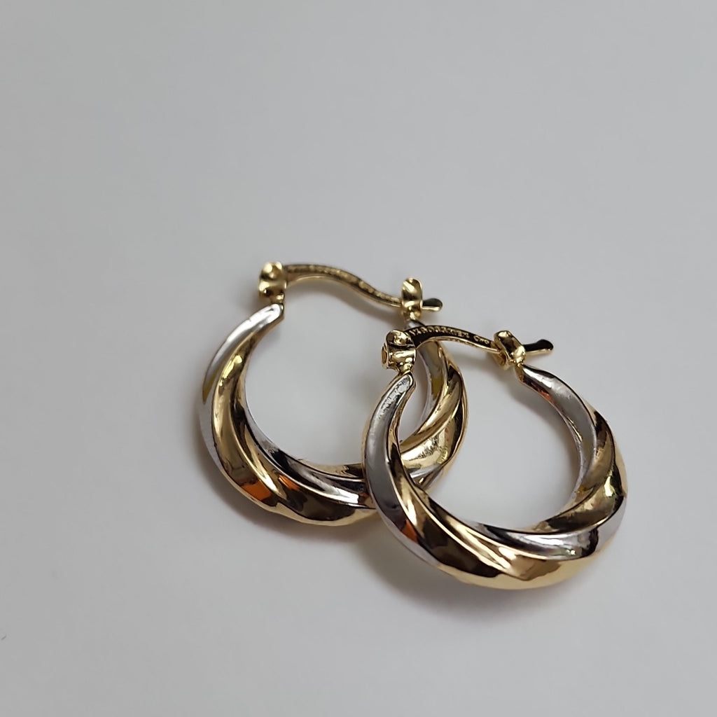 ARETES TEJIDO ARRACADA TRENZADA COMBINADA 14K 1.8 GR (NUEVO)