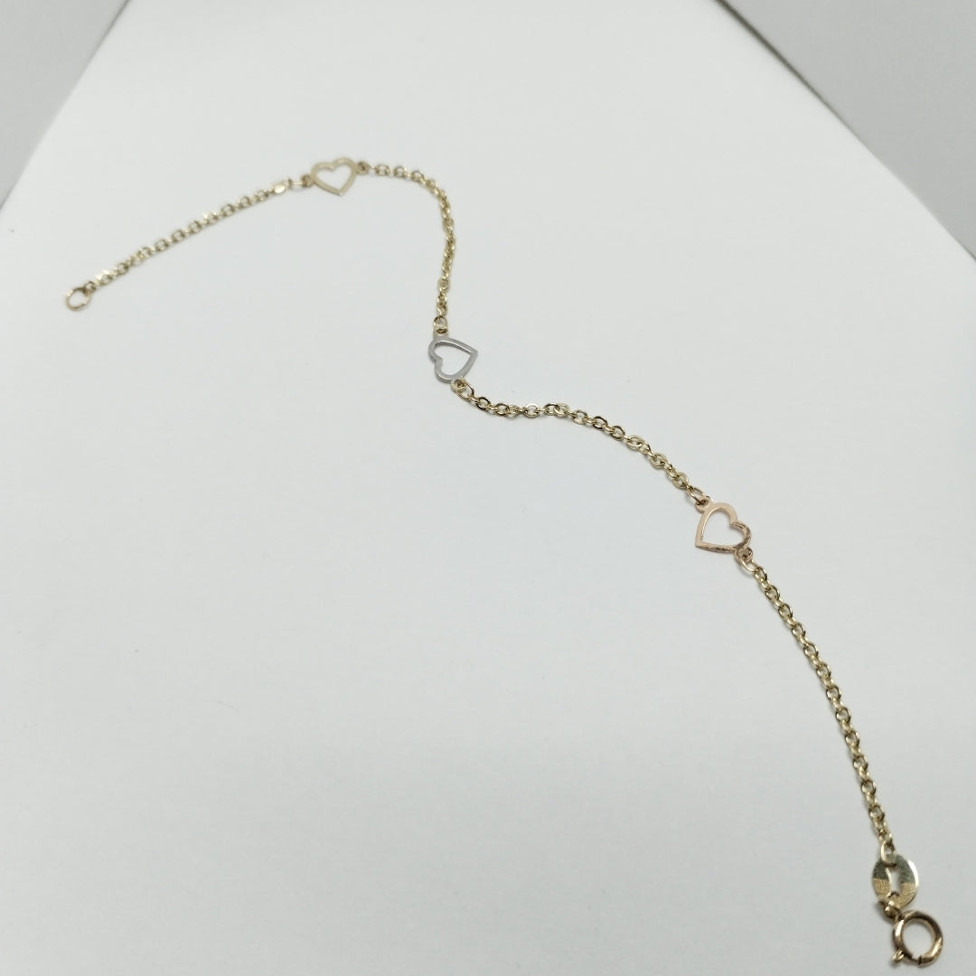 PULSERA ESPECIAL CON CORAZONES 14K 18 CM 1.2 GR (NUEVO)
