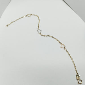 PULSERA ESPECIAL CON CORAZONES 14K 18 CM 1.2 GR (NUEVO)