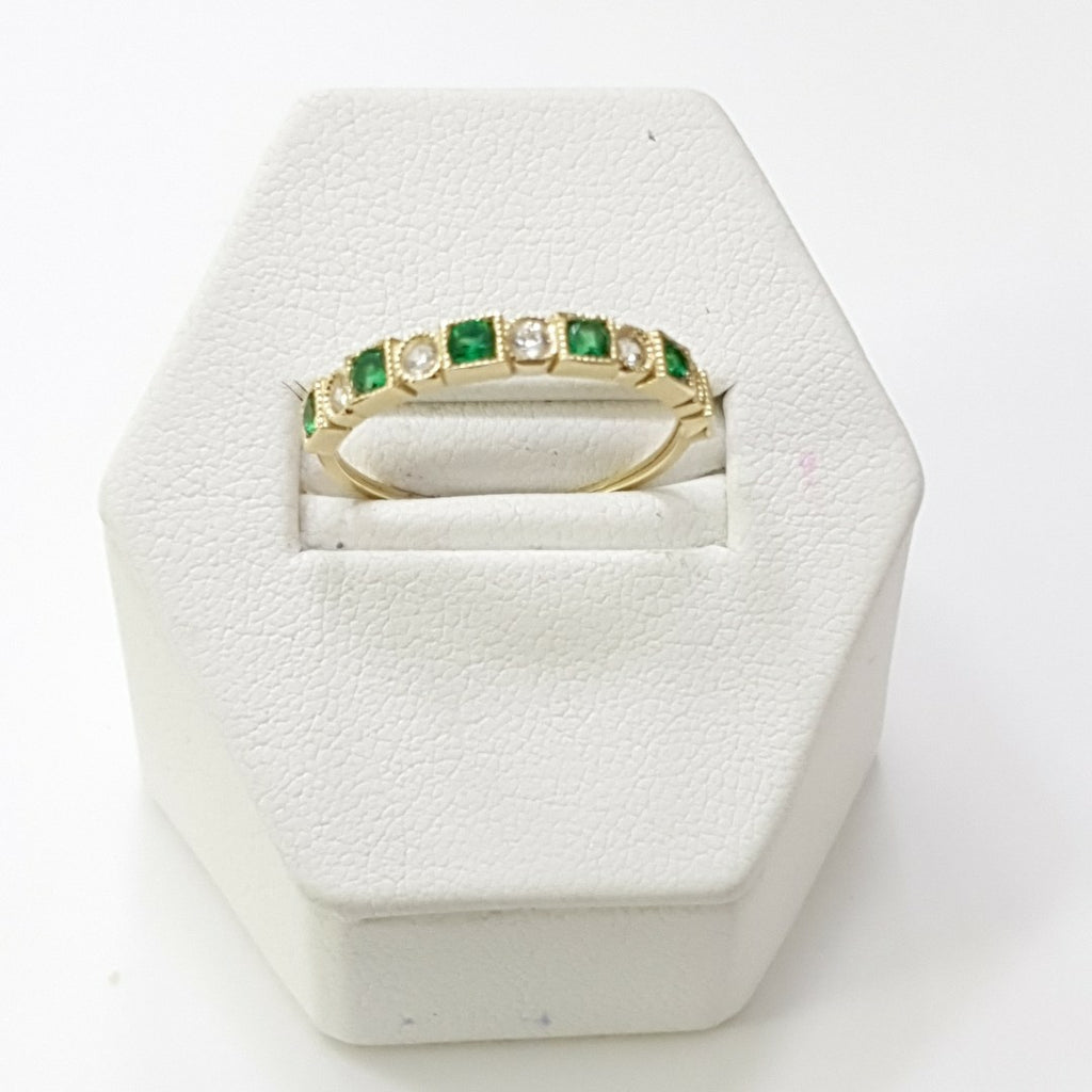 ANILLOS TEJIDO ANILLITO C CIRCONIAS Y PIEDRAS VERDES 14K 9 1.5 GR (NUEVO)