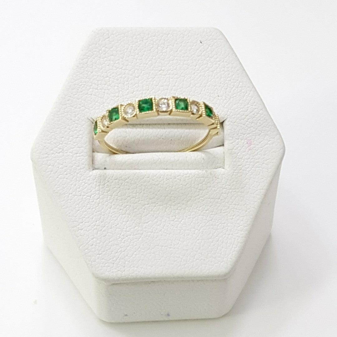 ANILLOS TEJIDO ANILLITO C CIRCONIAS Y PIEDRAS VERDES 14K 9 1.5 GR (NUEVO)