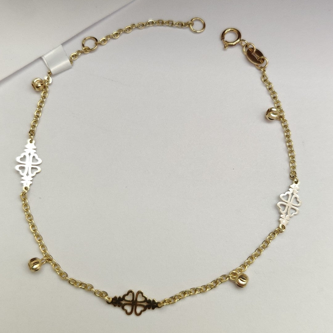 PULSERA ESPECIAL CON TREBOL 14K 18 CM 1.8 GR (NUEVO)