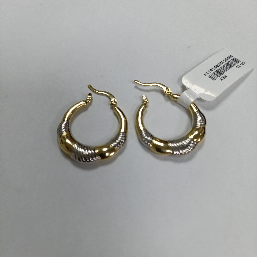 ARETES ARRACADAS HUECAS COMBINADAS 14K 2.5 GR (NUEVO)