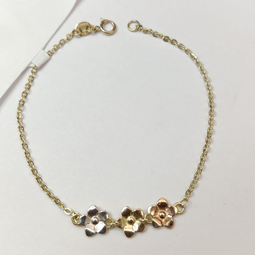 PULSERA TEJIDO ESPECIAL FIG FLORES 14K 18 CM 2.1 GR (NUEVO)