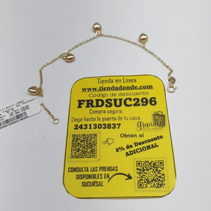 PULSERA ESP CON FIG CORAZONES 14K 18 CM 1.8 GR (NUEVO)