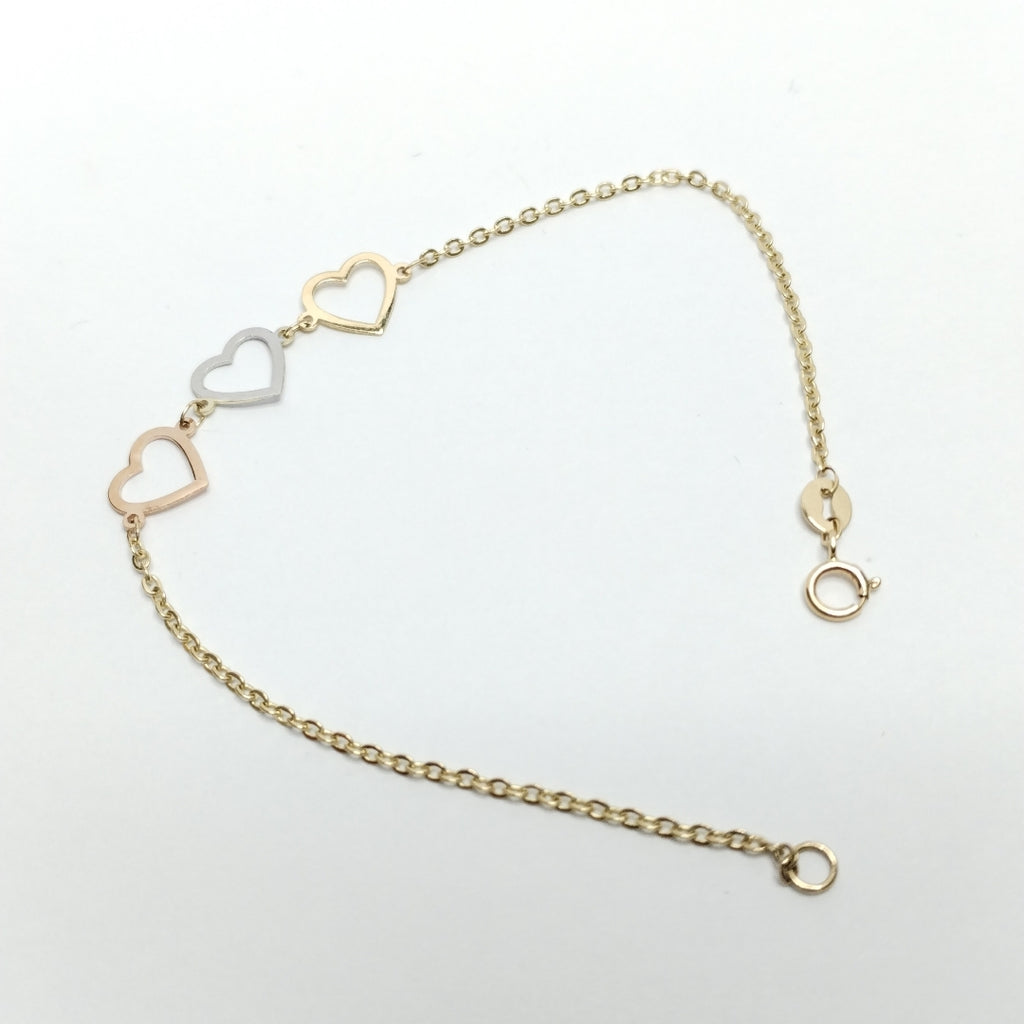 PULSERA ESPECIAL CON CORAZONES 14K 18 CM 1.4 GR (NUEVO)