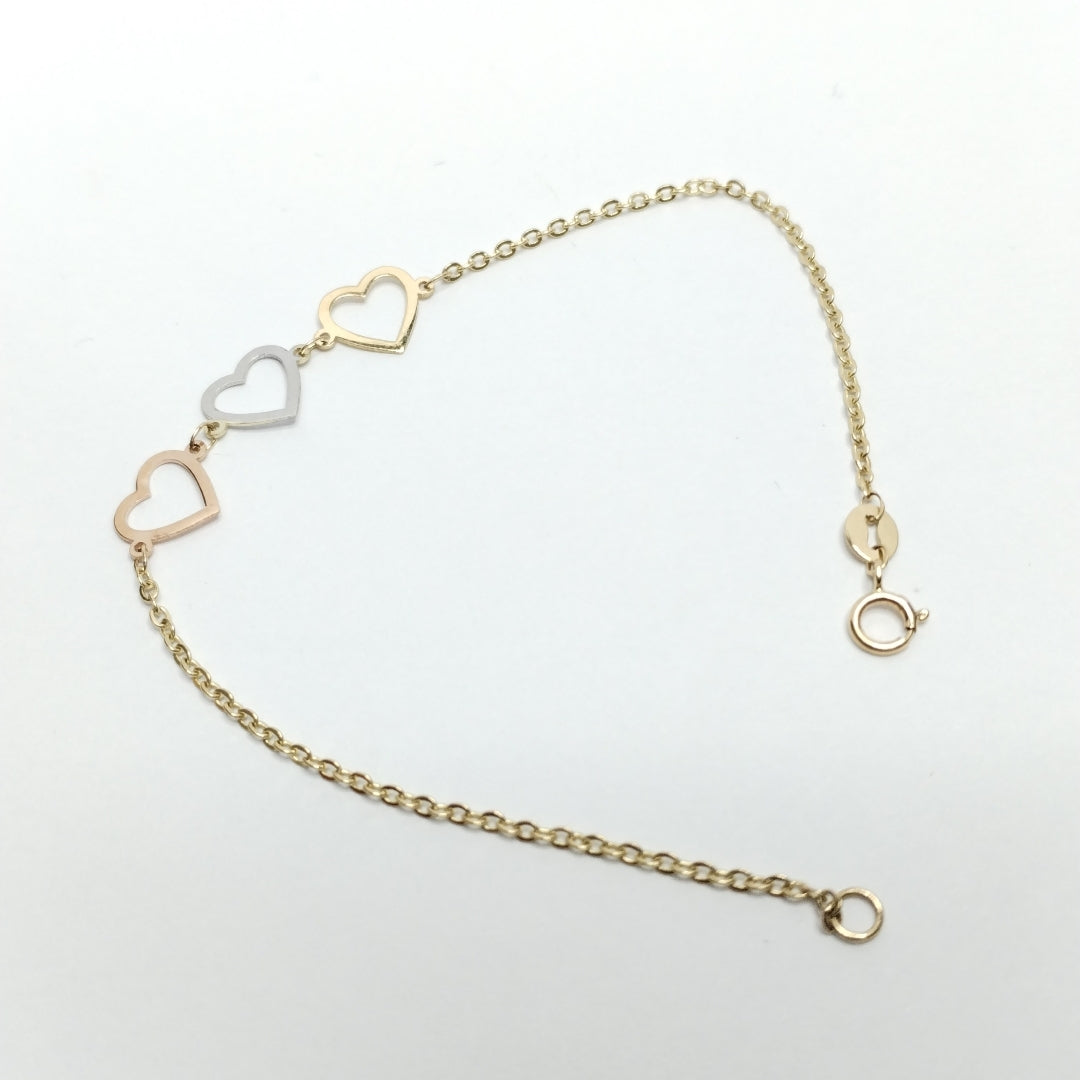 PULSERA ESPECIAL CON CORAZONES 14K 18 CM 1.4 GR (NUEVO)