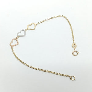 PULSERA ESPECIAL CON CORAZONES 14K 18 CM 1.4 GR (NUEVO)