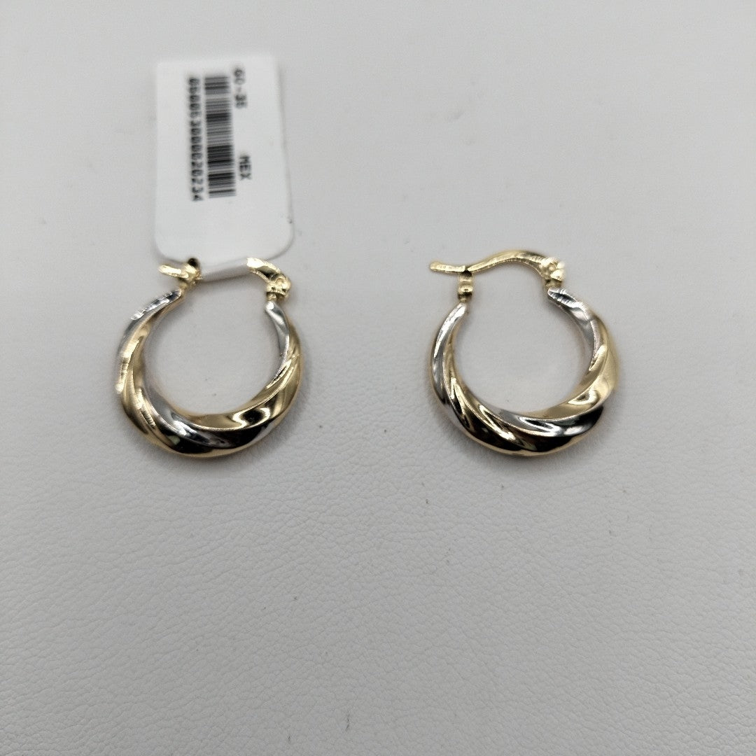 ARETES TEJIDO ARRACADA TRENZADA COMBINADA 14K 1.8 GR (NUEVO)