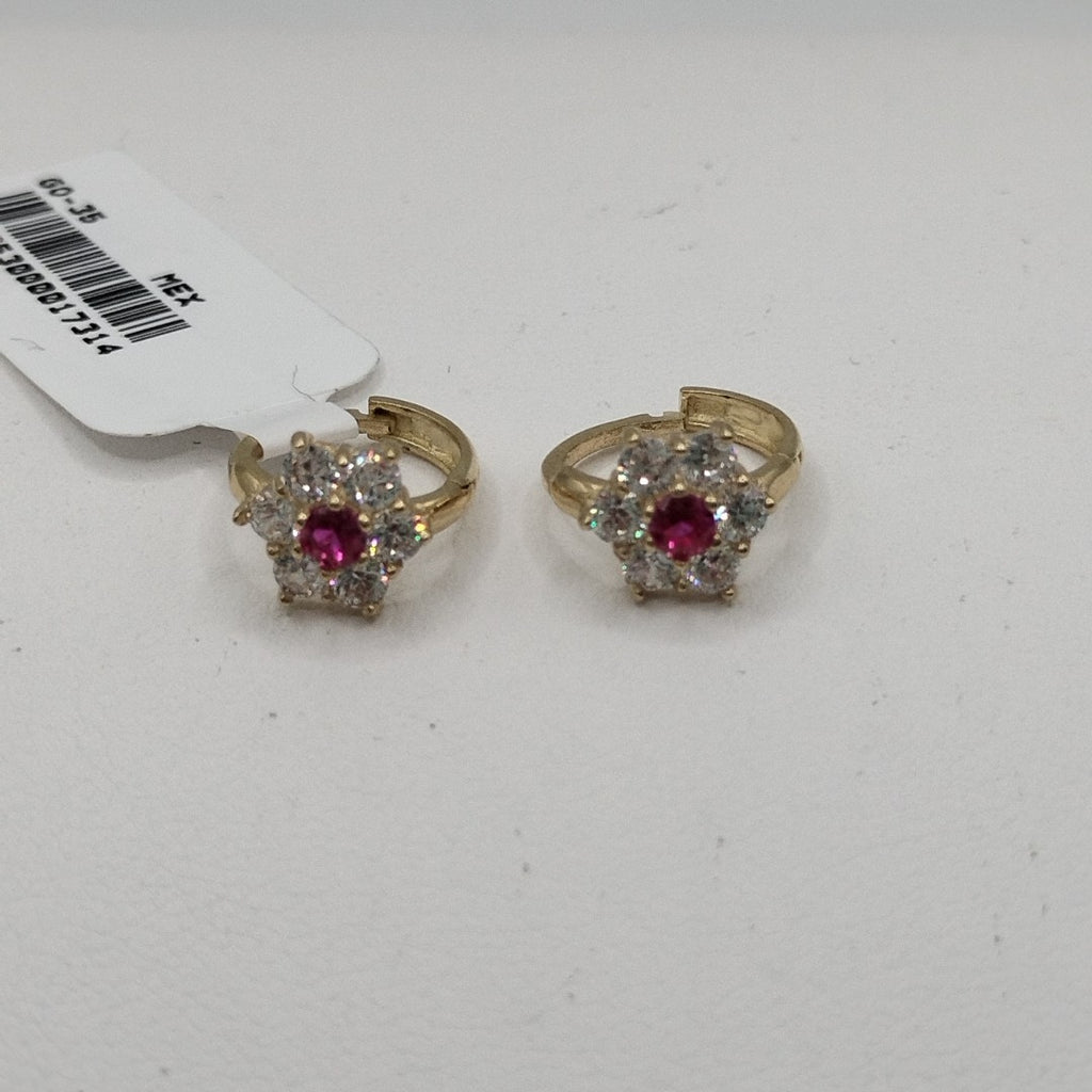 ARETES HUGGIES CON CIRCONIAS Y PIEDRA DE COLOR 14K 1.7 GR (NUEVO)