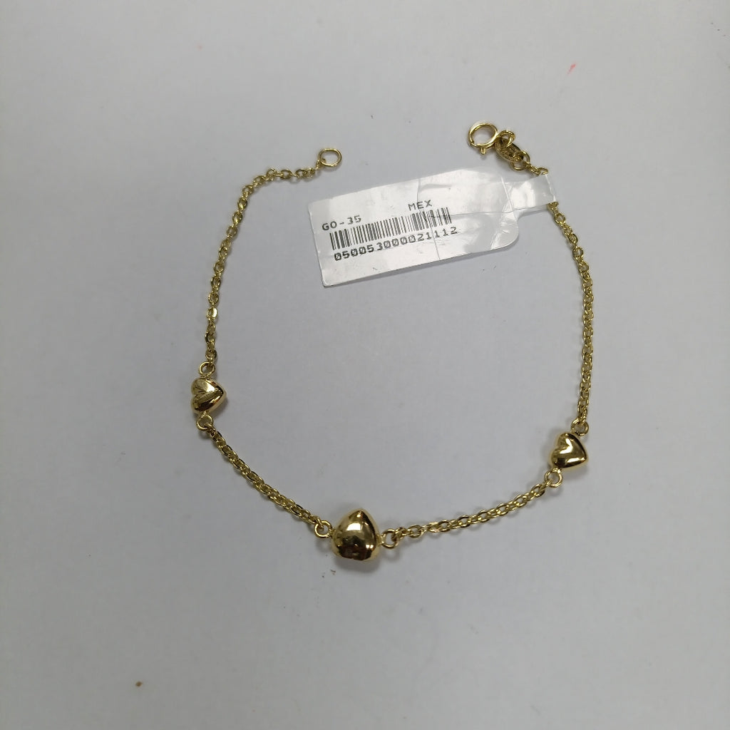 PULSERA TEJIDO ESPECIAL CON CORAZONES 14K 18 CM 1.7 GR (NUEVO)