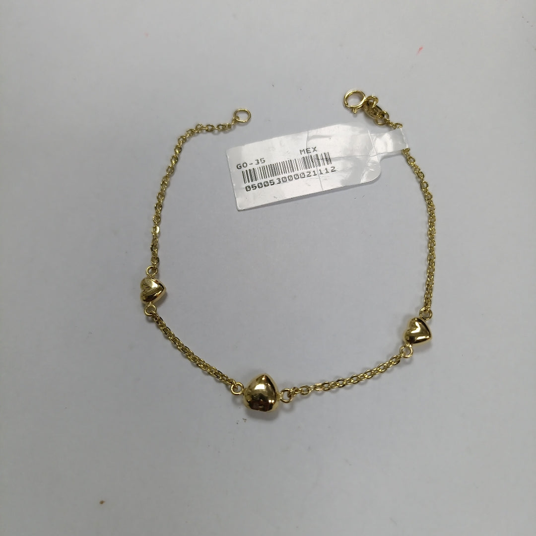 PULSERA TEJIDO ESPECIAL CON CORAZONES 14K 18 CM 1.7 GR (NUEVO)