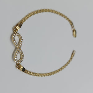 PULSERA TEJIDO ESPECIAL CON INFINITO Y CIRCONIAS 14K 18 CM 3.3 GR (NUEVO)
