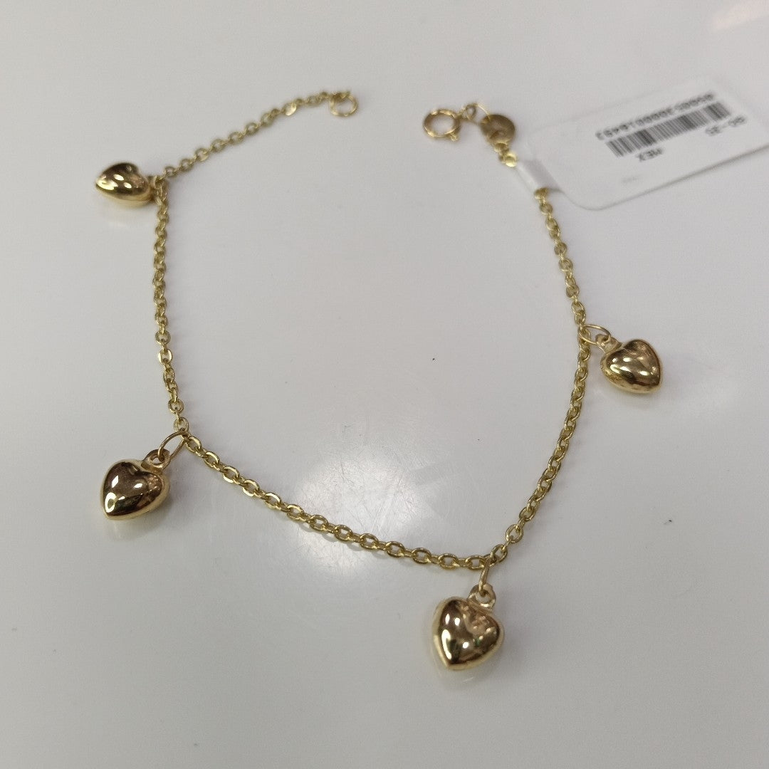 PULSERA ESP CON FIG CORAZONES 14K 18 CM 1.8 GR (NUEVO)
