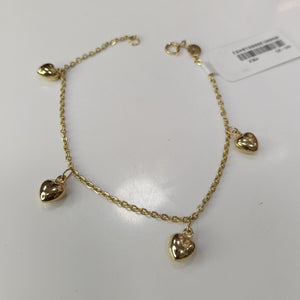 PULSERA ESP CON FIG CORAZONES 14K 18 CM 1.8 GR (NUEVO)