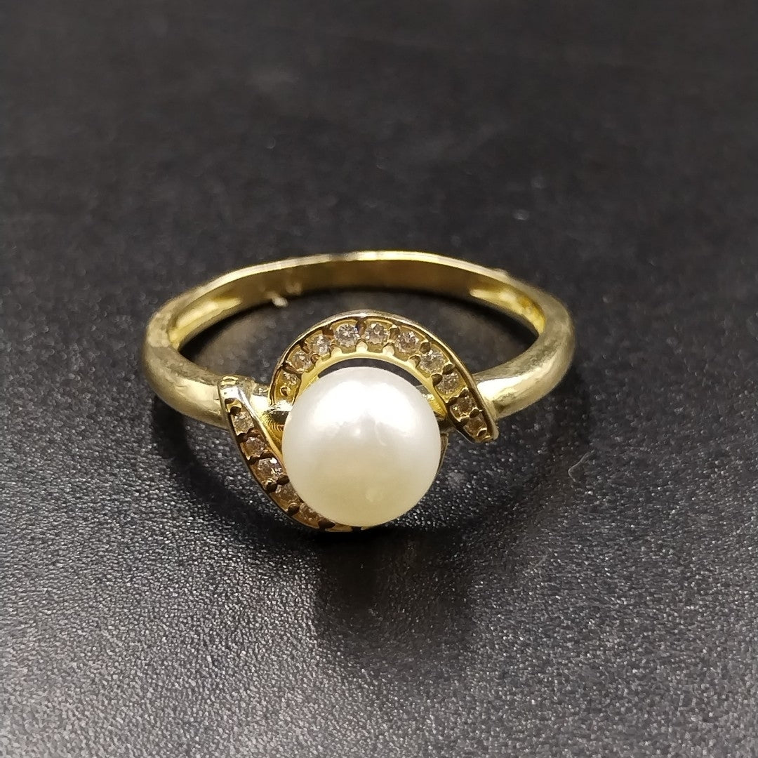 ANILLOS CIRCONIAS Y PERLA ORO 10K TALLA 8 2.1 GR (NUEVO)