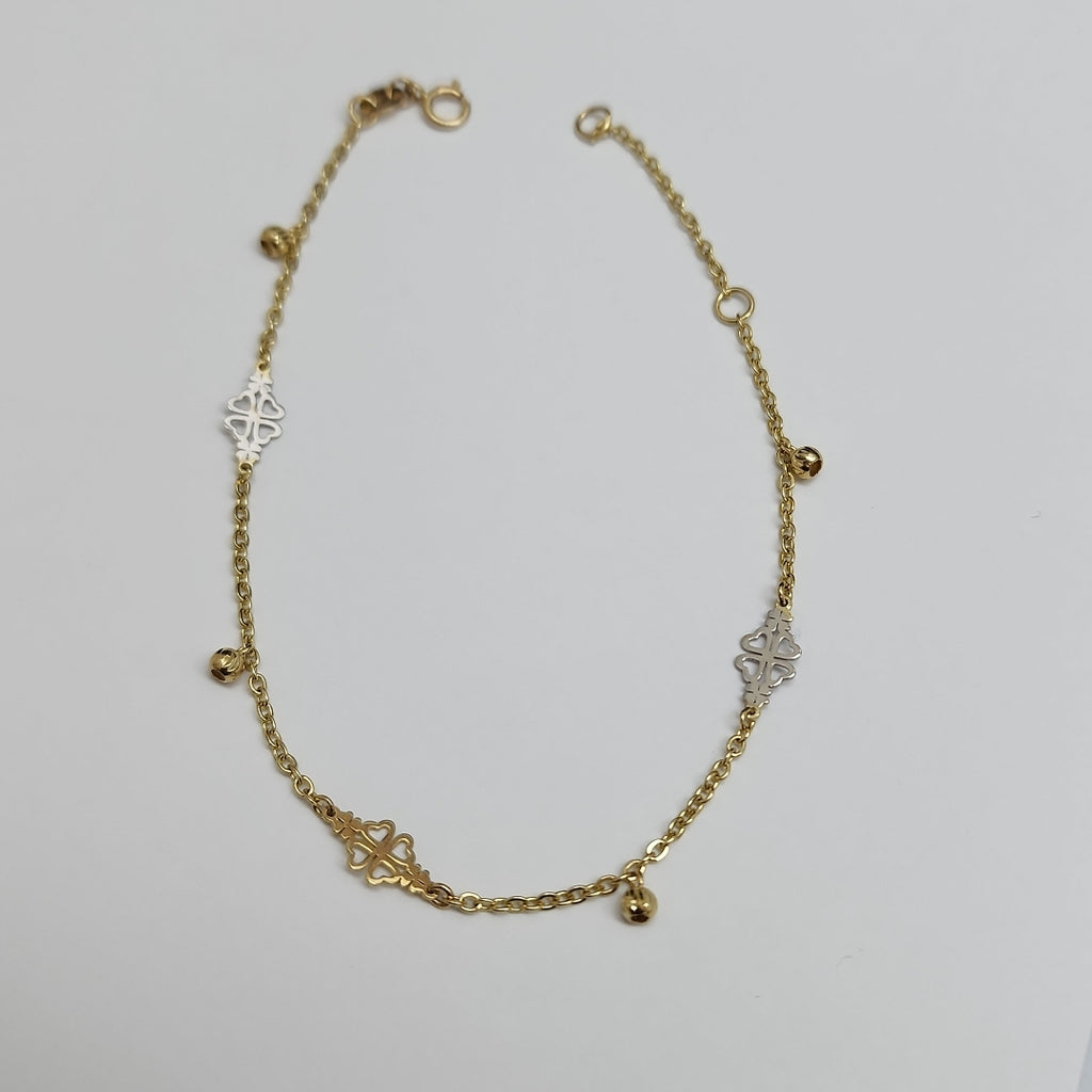 PULSERA ESPECIAL CON TREBOL 14K 18 CM 1.9 GR (NUEVO)