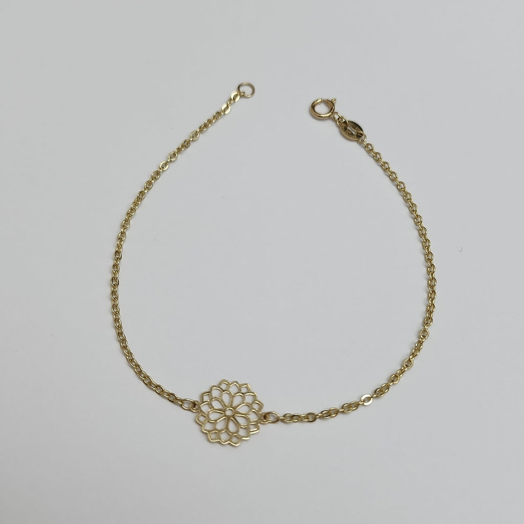 PULSERA TEJIDO ESPECIAL CON MANDALA 14K 18 CM 1.3 GR (NUEVO)