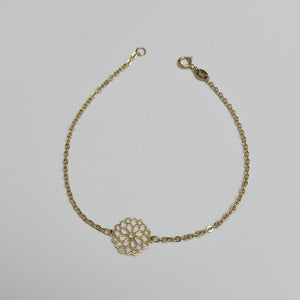 PULSERA TEJIDO ESPECIAL CON MANDALA 14K 18 CM 1.3 GR (NUEVO)