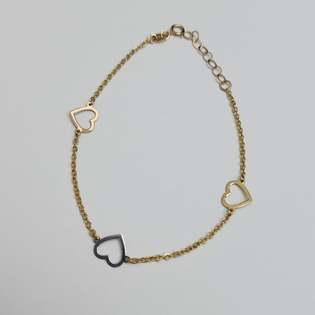 PULSERA ESPECIAL CON CORAZONES CONBINADOS 14K 18 CM 1.6 GR (NUEVO)
