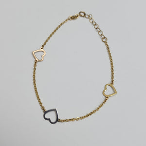 PULSERA ESPECIAL CON CORAZONES CONBINADOS 14K 18 CM 1.6 GR (NUEVO)