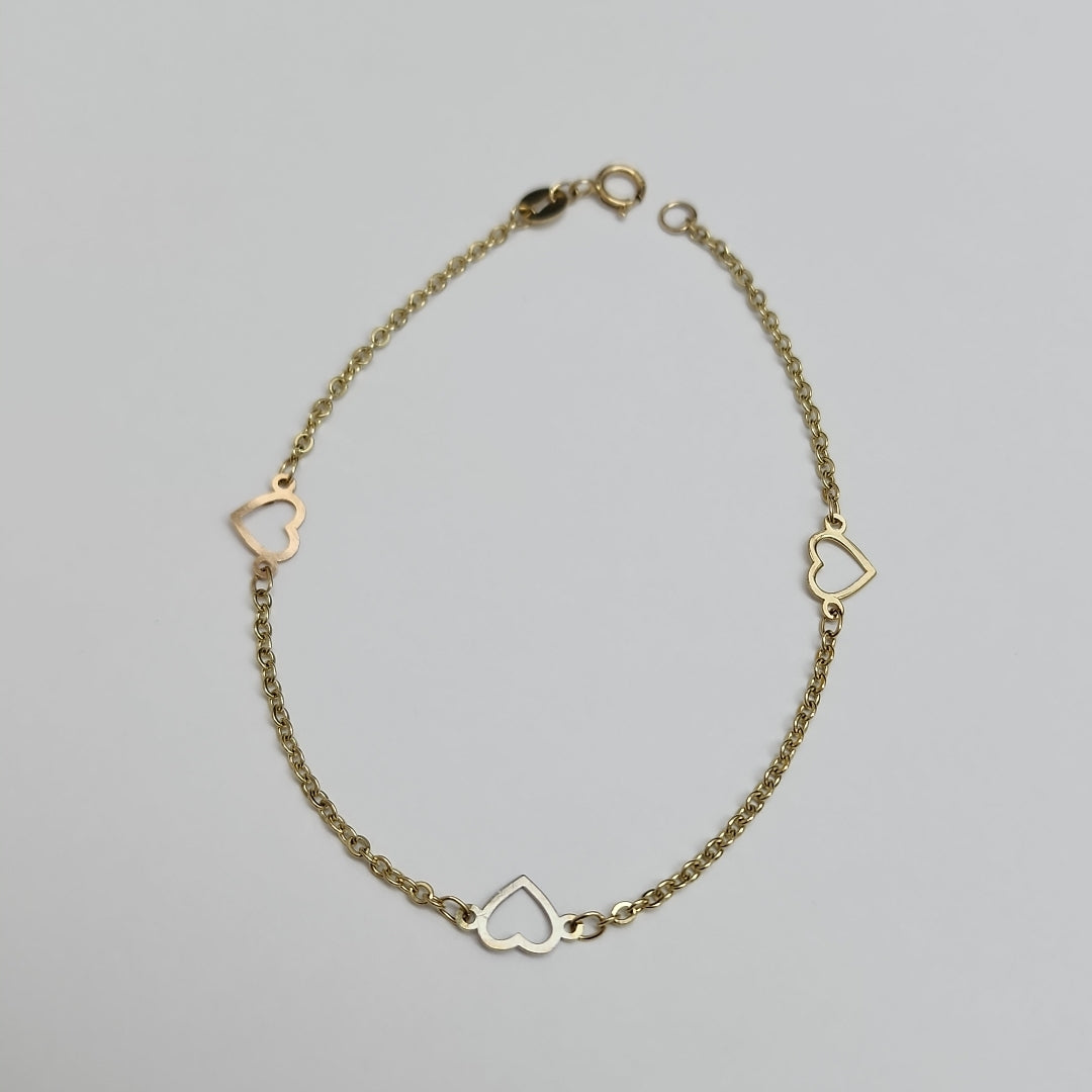 PULSERA ESPECIAL CON CORAZONES 14K 18 CM 1.2 GR (NUEVO)