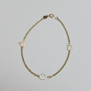 PULSERA ESPECIAL CON CORAZONES 14K 18 CM 1.2 GR (NUEVO)