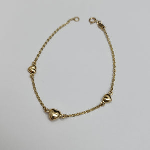 PULSERA TEJIDO ESPECIAL CON CORAZONES 14K 18 CM 1.7 GR (NUEVO)