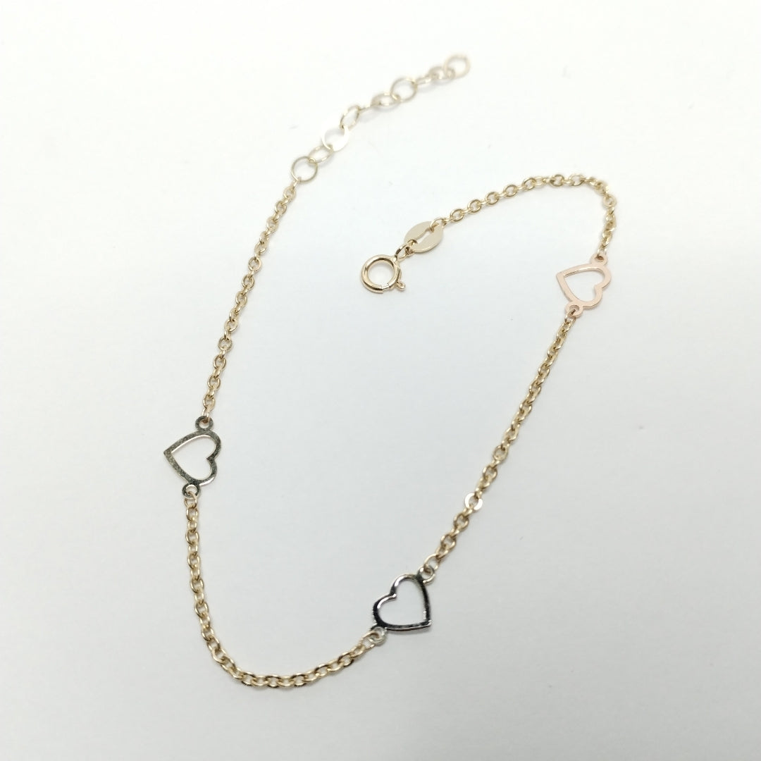 PULSERA ESPECIAL CON CORAZONES 10K 18 CM 1.2 GR (NUEVO)