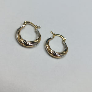 ARETES TEJIDO ARRACADA TRENZADA COMBINADA 14K 1.9 GR (NUEVO)